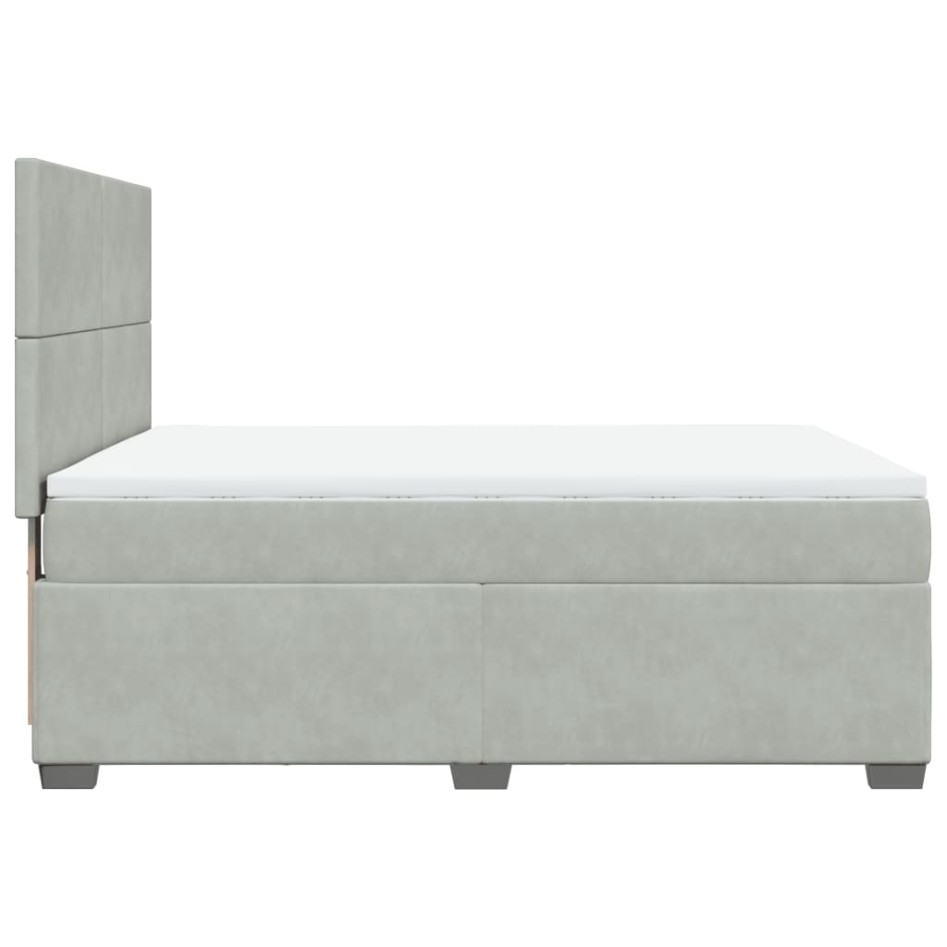 Cama box spring con colchón terciopelo gris claro 140x190
