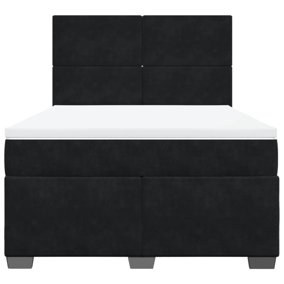 Cama box spring con colchón terciopelo negro 140x190