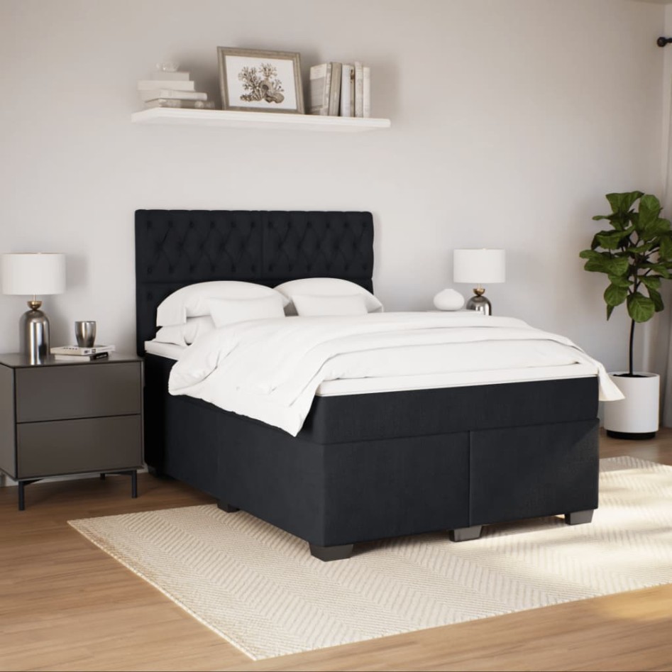 Cama box spring con colchón terciopelo negro 140x190