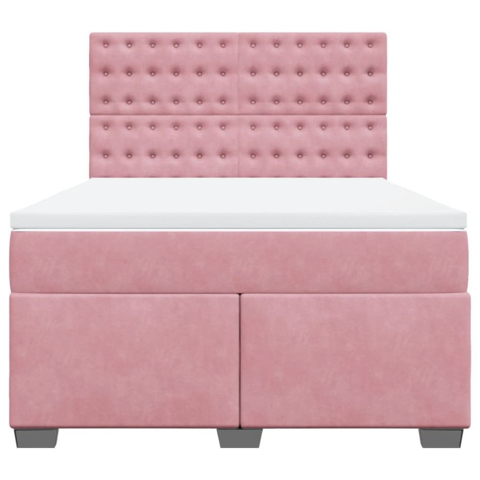 Cama box spring con colchón terciopelo rosa 140x190