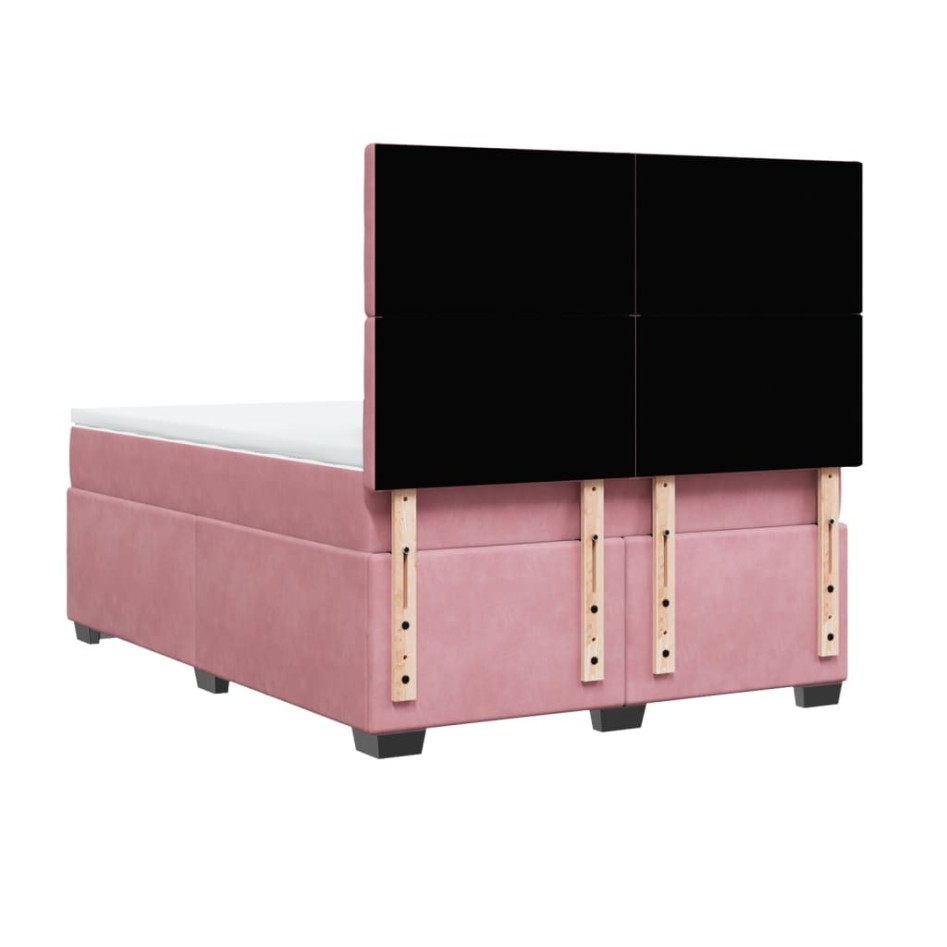 Cama box spring con colchón terciopelo rosa 140x190