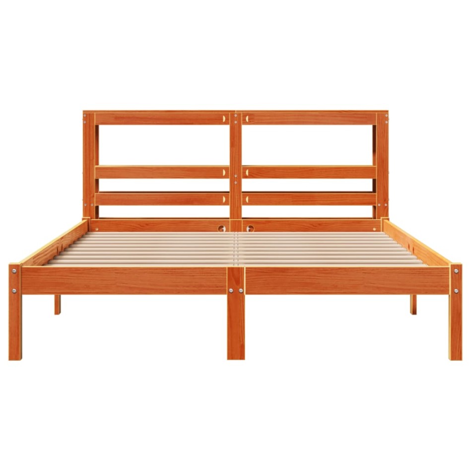 Estructura cama con cabecero madera pino marrón cera 140x200