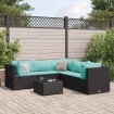 Set muebles de jardín 6 piezas y cojines ratán sintético negro