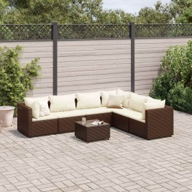 Set muebles de jardín 7 piezas y cojines ratán sintético