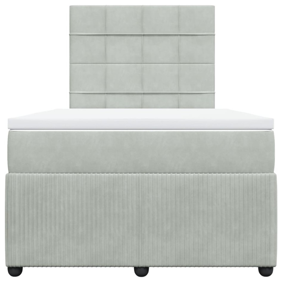 Cama box spring con colchón terciopelo gris claro 120x200