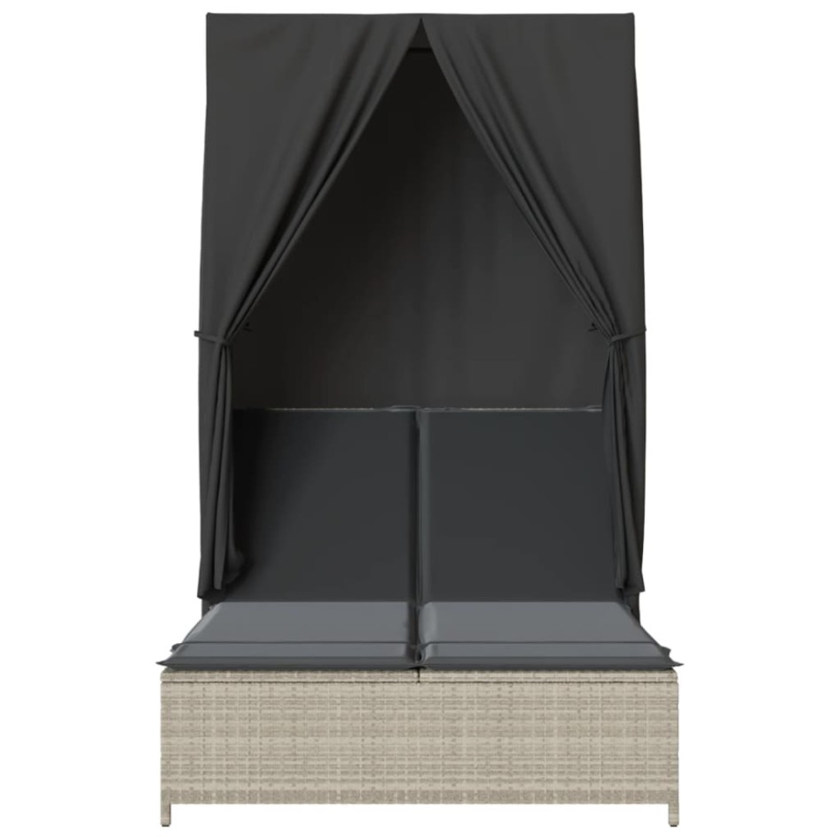 Tumbona doble con techo y cortinas ratán sintético gris