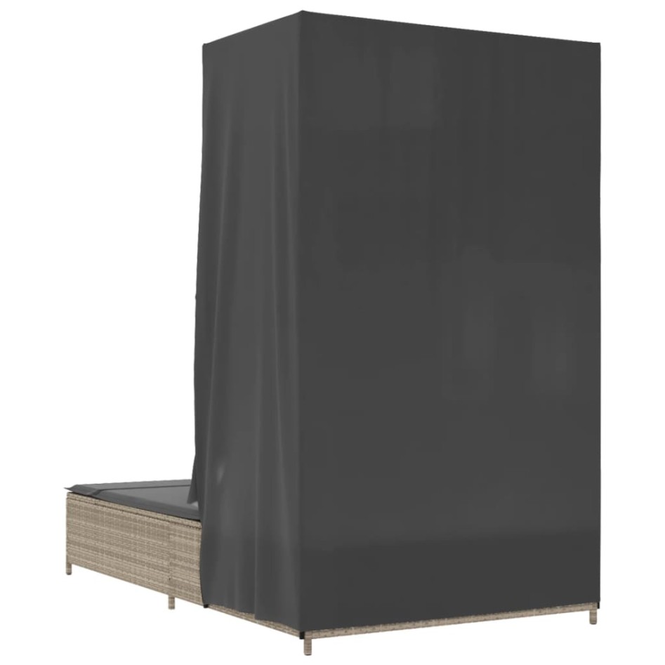 Tumbona doble con techo y cortinas ratán sintético gris