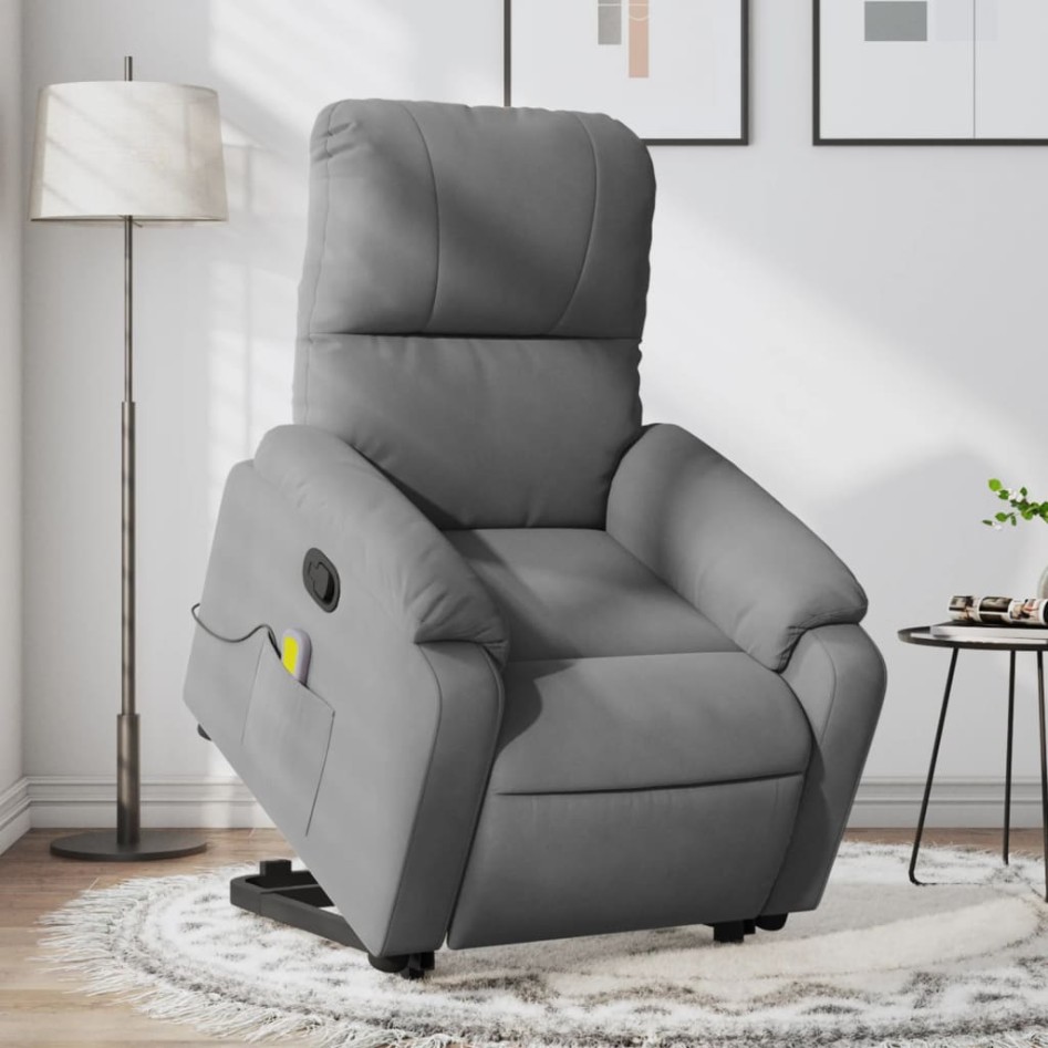 Sillón reclinable masaje elevable tela microfibra gris