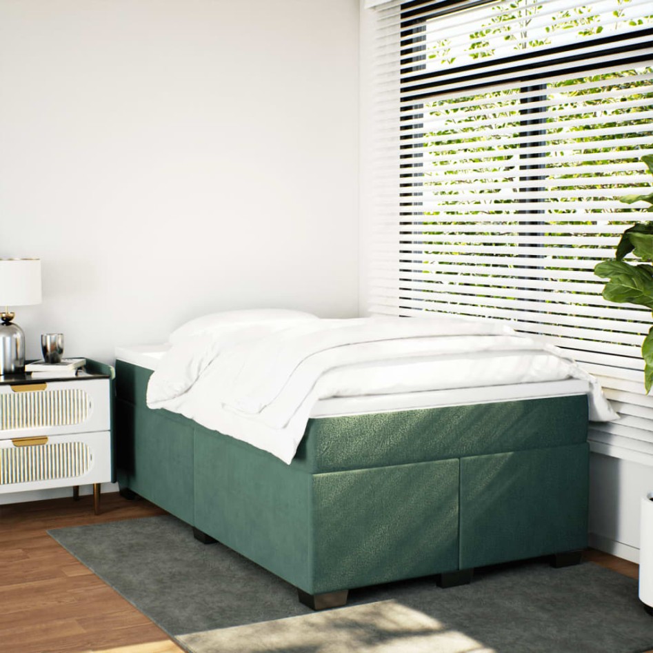 Cama box spring con colchón terciopelo verde oscuro 120x190