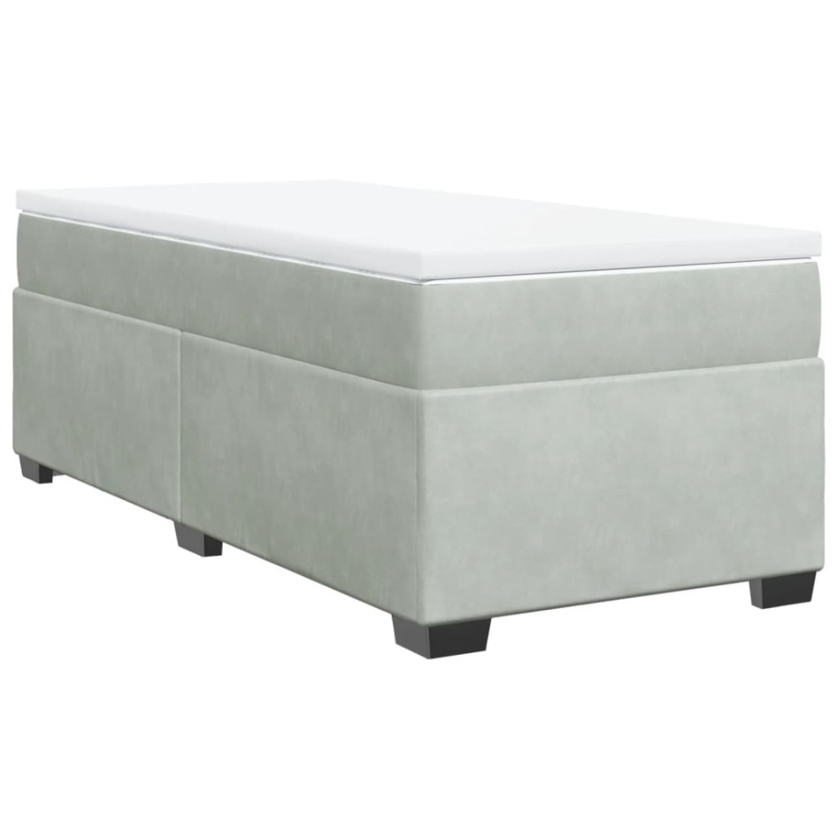 Cama box spring con colchón terciopelo gris claro 80x200