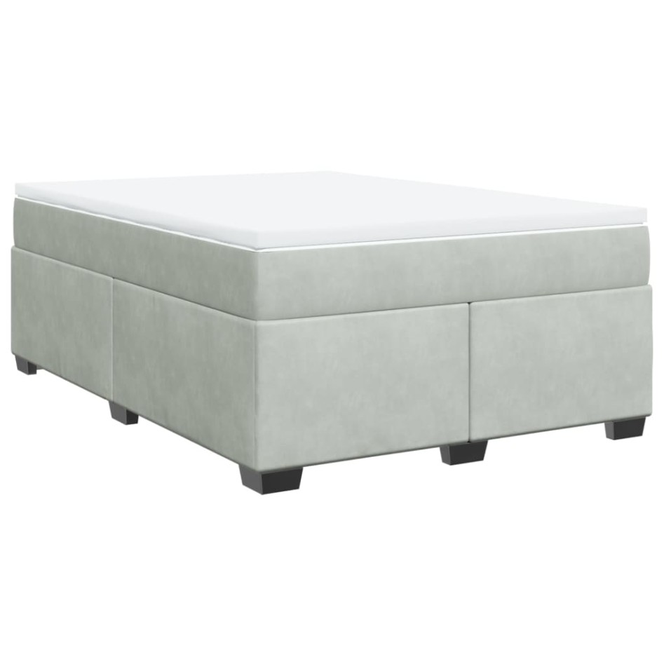 Cama box spring con colchón terciopelo gris claro 160x200