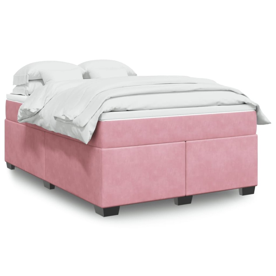 Cama box spring con colchón terciopelo rosa 160x200