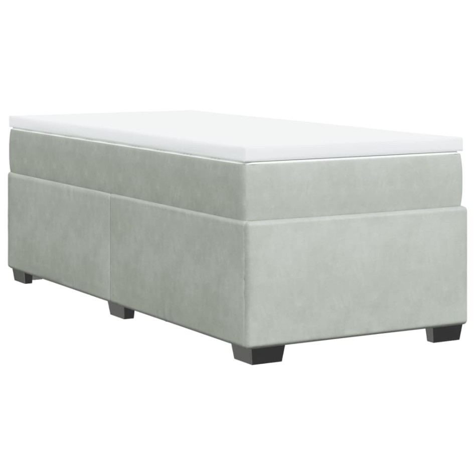 Cama box spring con colchón terciopelo gris claro 90x190
