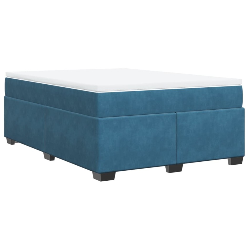 Cama box spring con colchón terciopelo azul oscuro 140x190