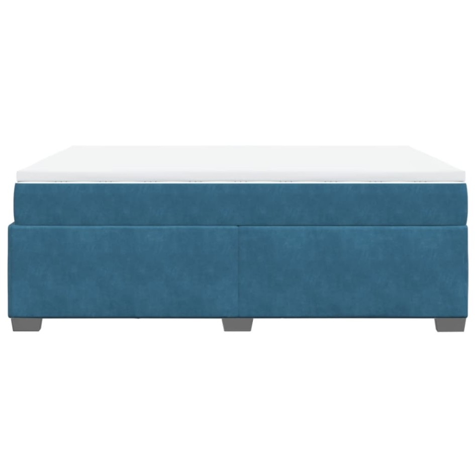 Cama box spring con colchón terciopelo azul oscuro 140x190