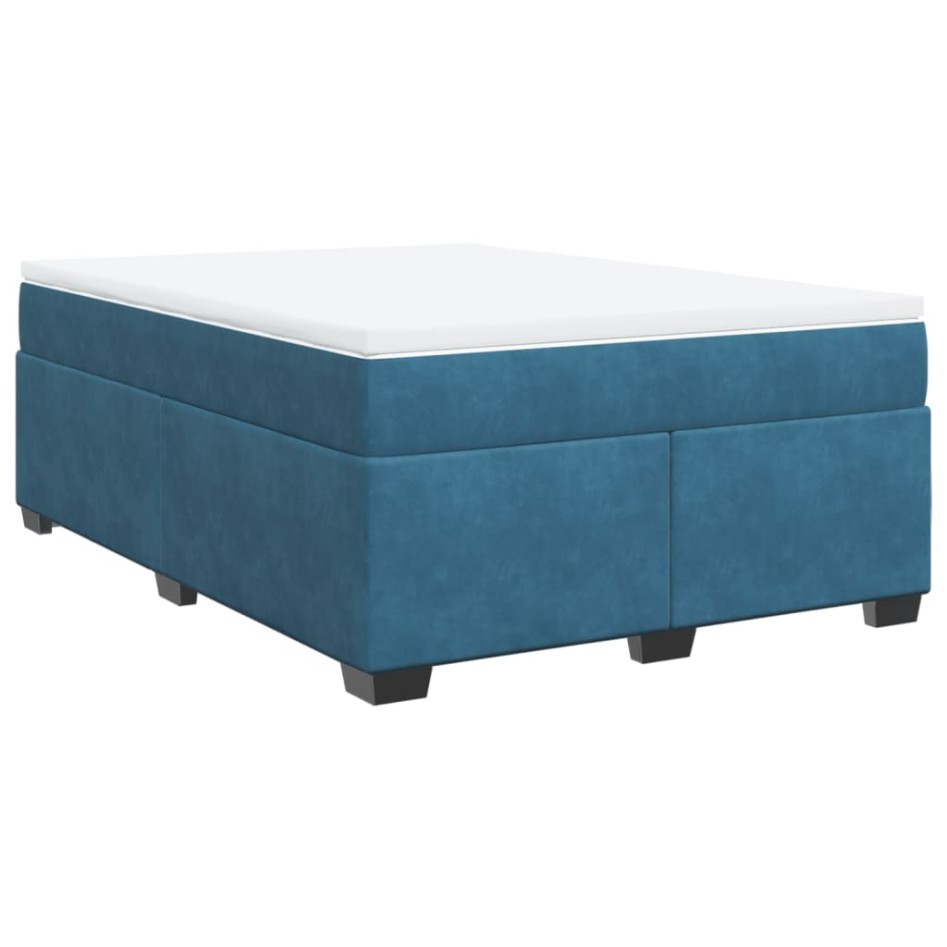 Cama box spring con colchón terciopelo azul oscuro 140x190