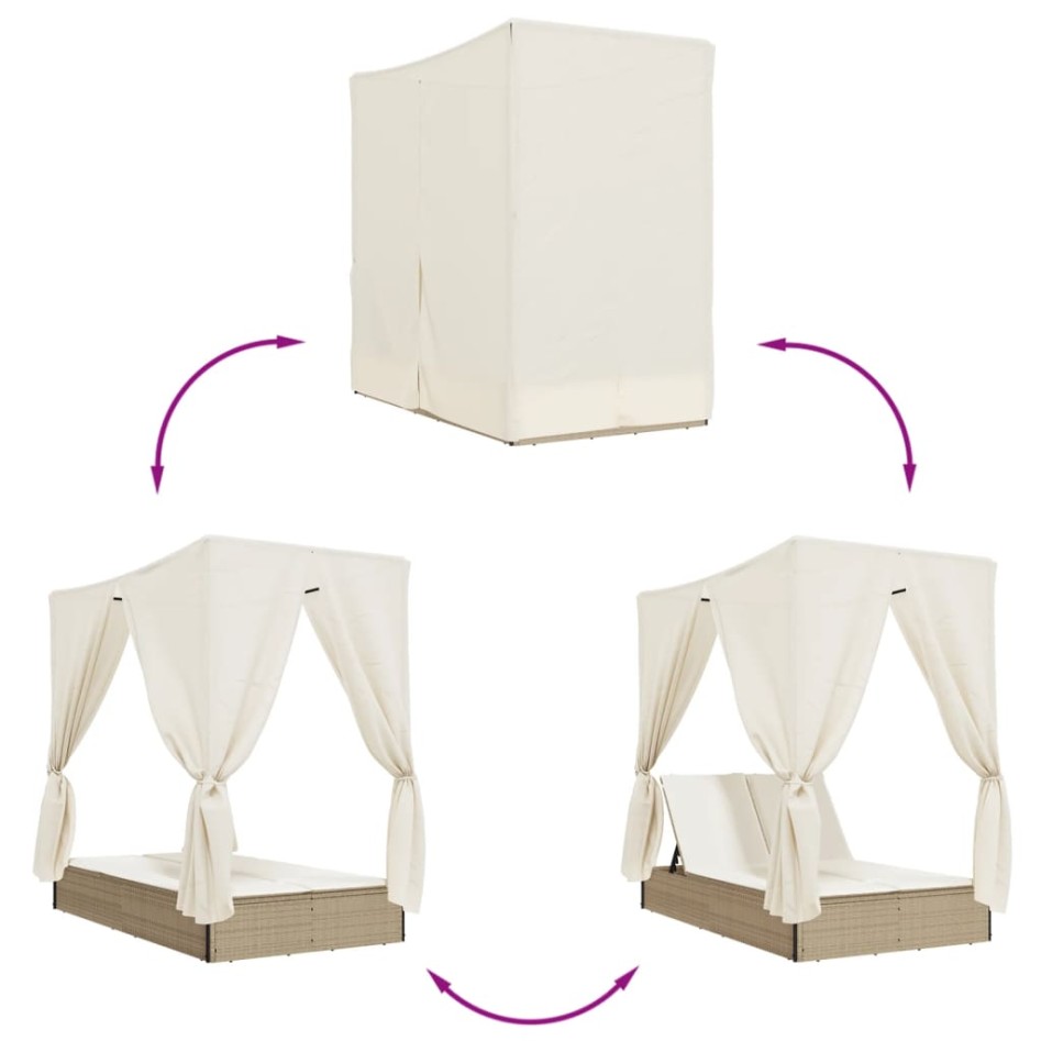 Tumbona doble con techo y cortinas ratán sintético