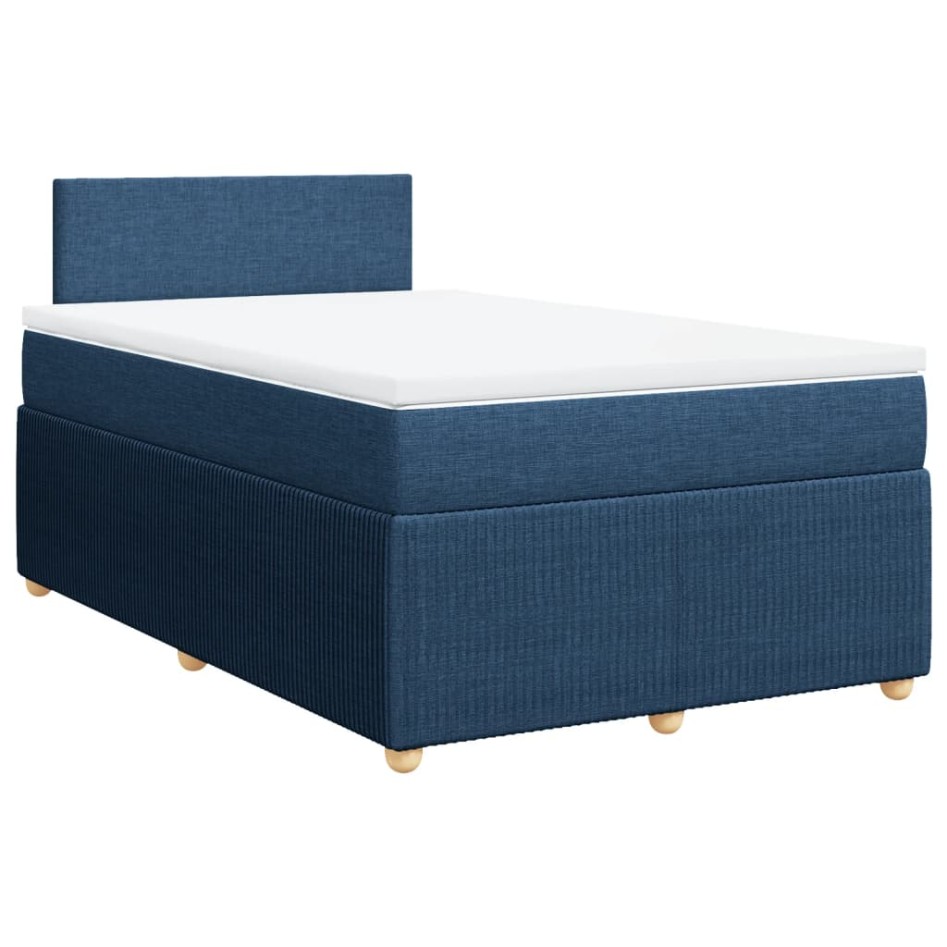 Cama box spring con colchón tela azul 120x200