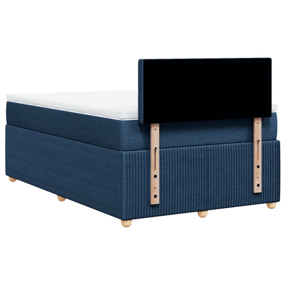 Cama box spring con colchón tela azul 120x200