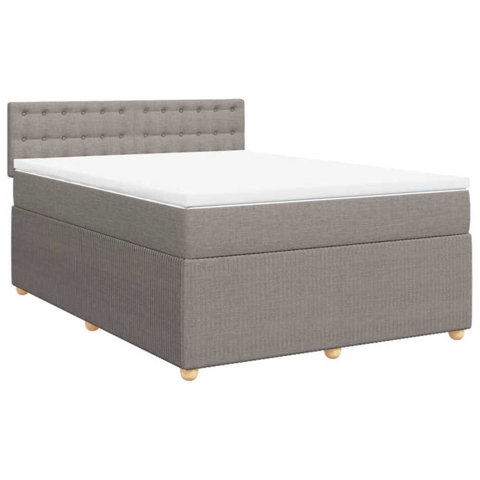 Cama box spring con colchón tela gris taupe 140x200