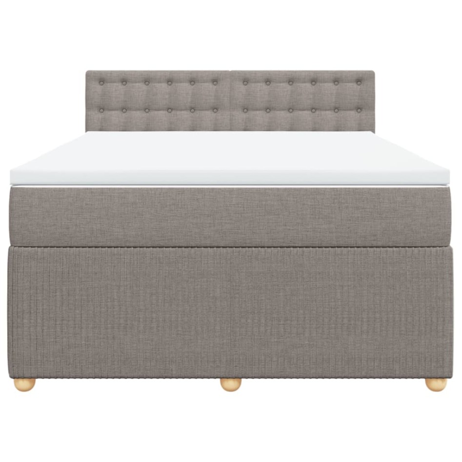 Cama box spring con colchón tela gris taupe 140x200