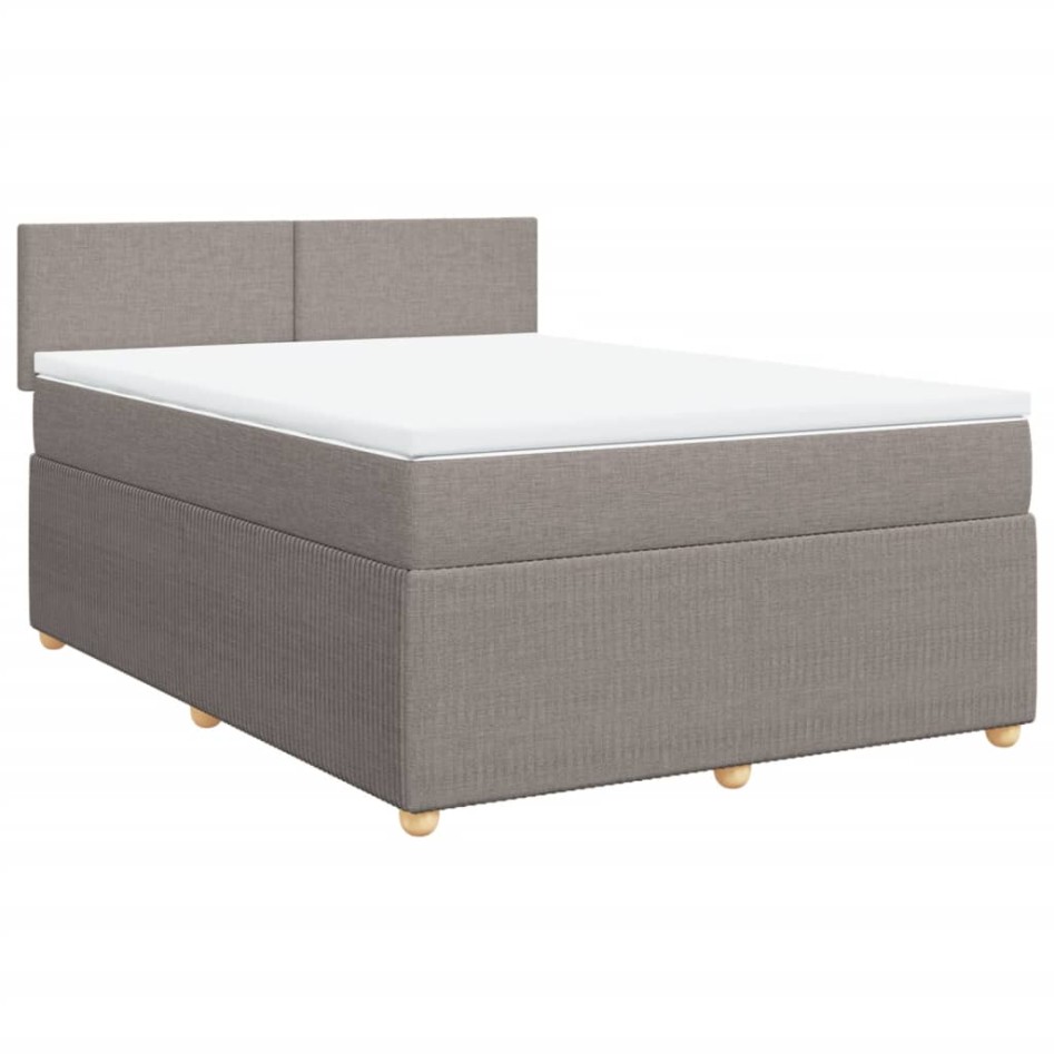 Cama box spring con colchón tela gris taupe 160x200