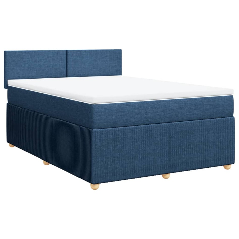 Cama box spring con colchón tela azul 160x200