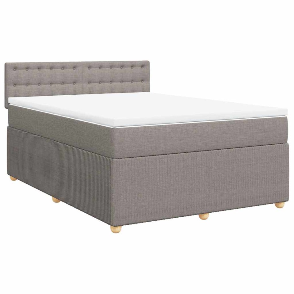 Cama box spring con colchón tela gris taupe 160x200