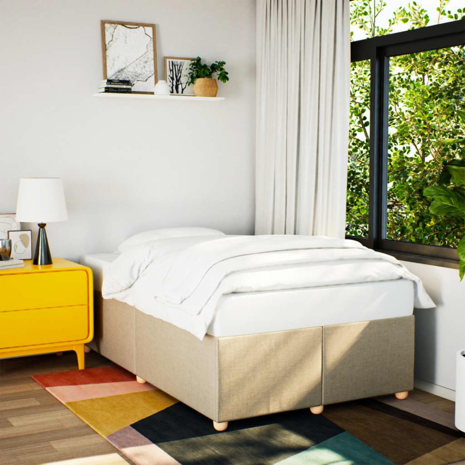 Estructura de cama sin colchón tela crema 120x200
