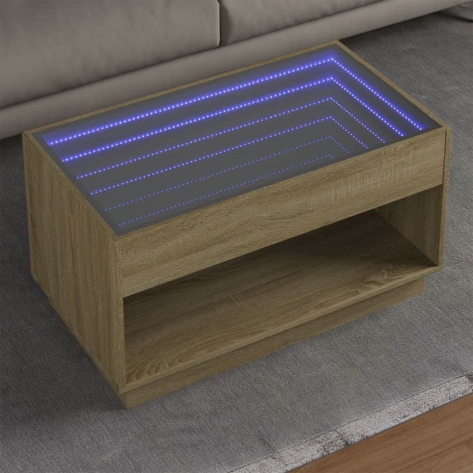 Mesa de centro con Infinity LED roble Sonoma 90x50x50