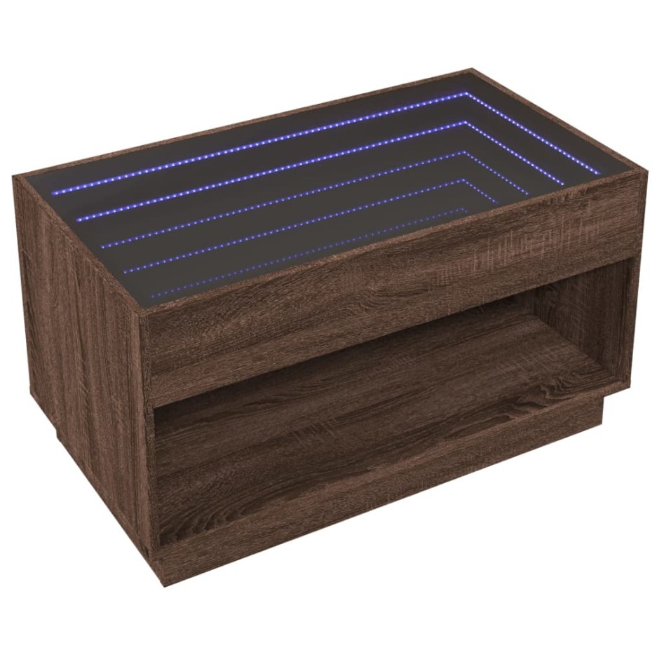 Mesa de centro con Infinity LED marrón roble 90x50x50