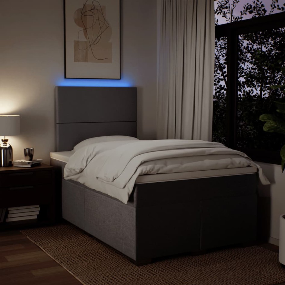 Cama box spring con colchón tela gris taupe 120x200