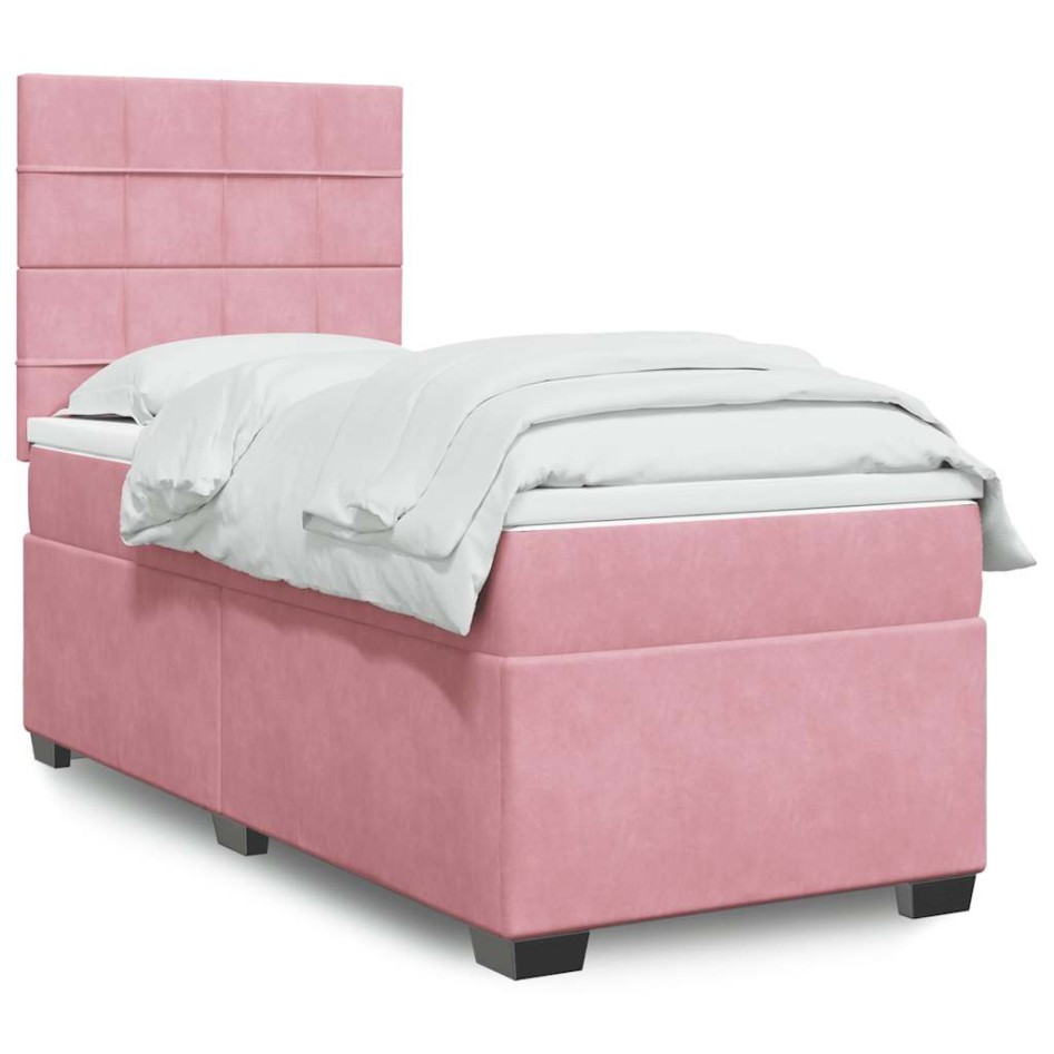 Cama box spring con colchón terciopelo rosa 80x200