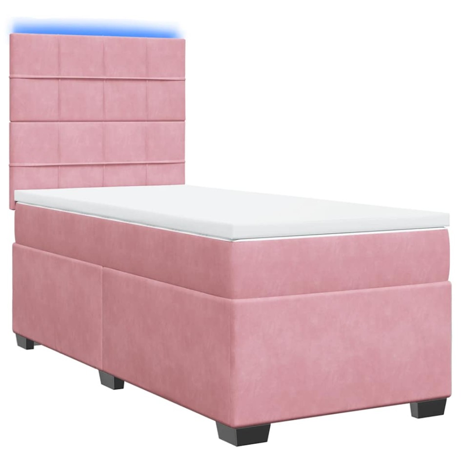 Cama box spring con colchón terciopelo rosa 80x200