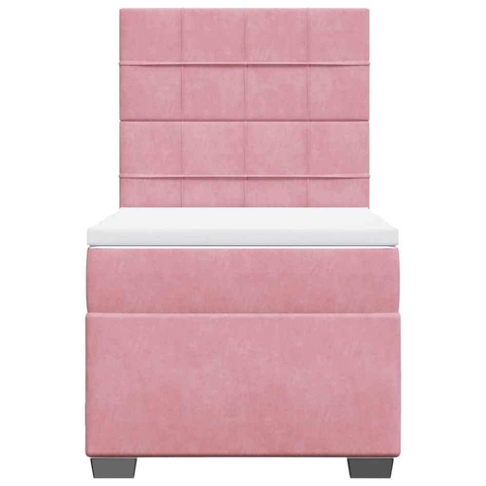 Cama box spring con colchón terciopelo rosa 80x200