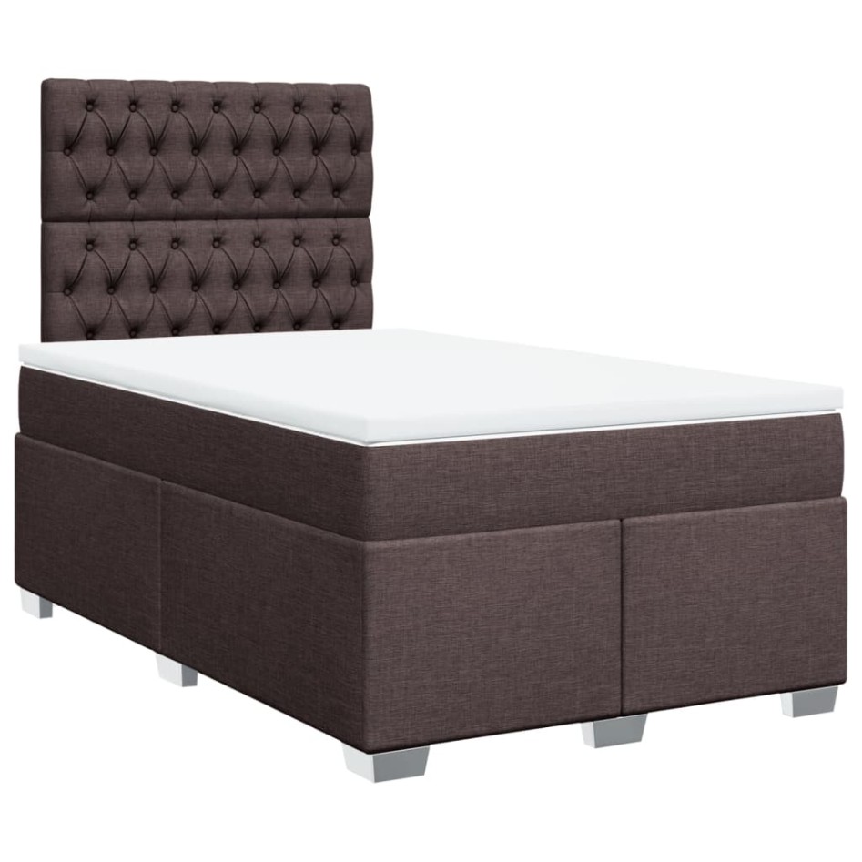 Cama box spring con colchón tela marrón oscuro 120x200