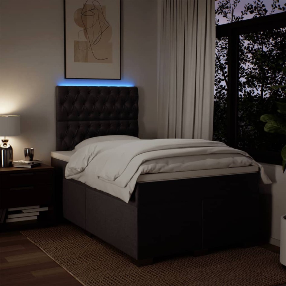 Cama box spring con colchón tela marrón oscuro 120x200