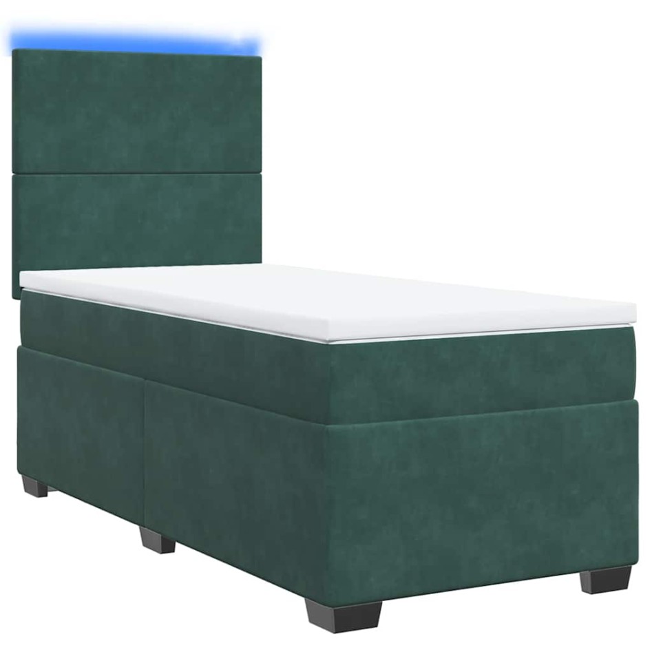 Cama box spring con colchón terciopelo verde oscuro 80x200