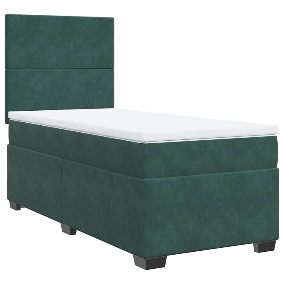 Cama box spring con colchón terciopelo verde oscuro 80x200