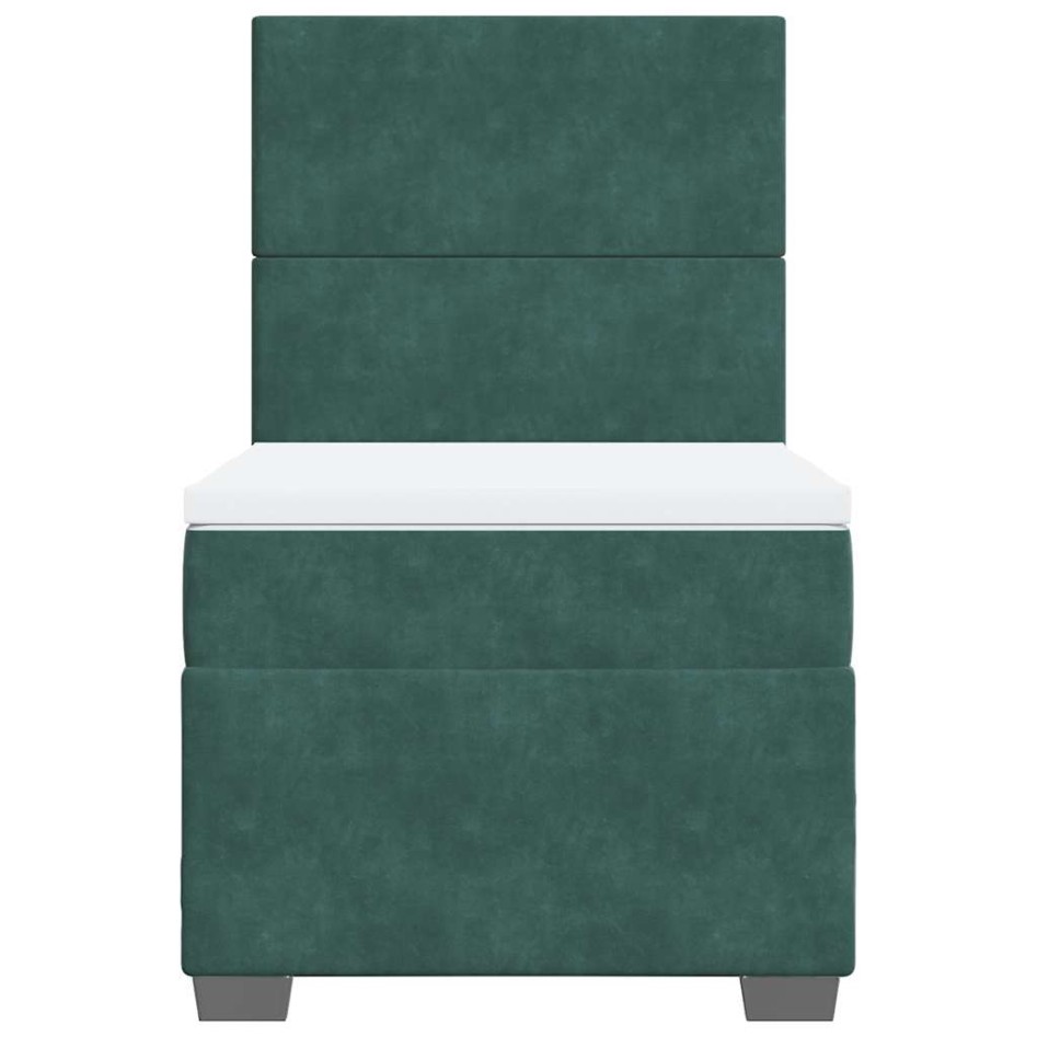 Cama box spring con colchón terciopelo verde oscuro 80x200