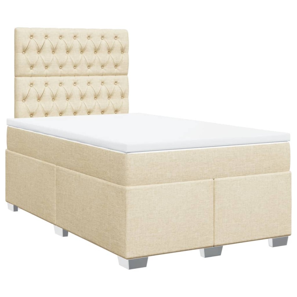 Cama box spring con colchón tela color crema 120x200