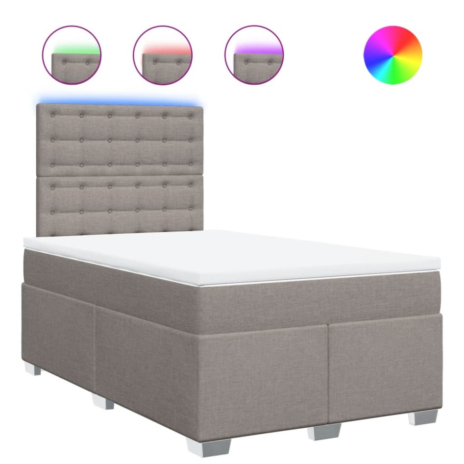 Cama box spring con colchón tela gris taupe 120x200