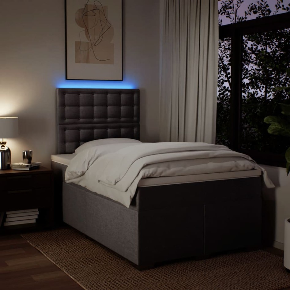 Cama box spring con colchón tela gris taupe 120x200