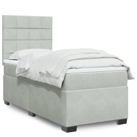 Cama box spring con colchón terciopelo gris claro 90x190