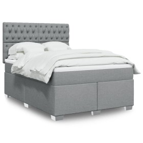 Cama box spring con colchón tela gris claro 140x190