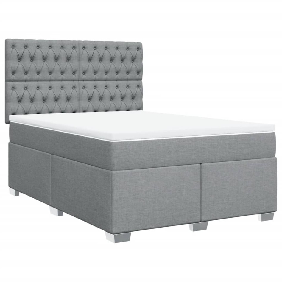 Cama box spring con colchón tela gris claro 140x190