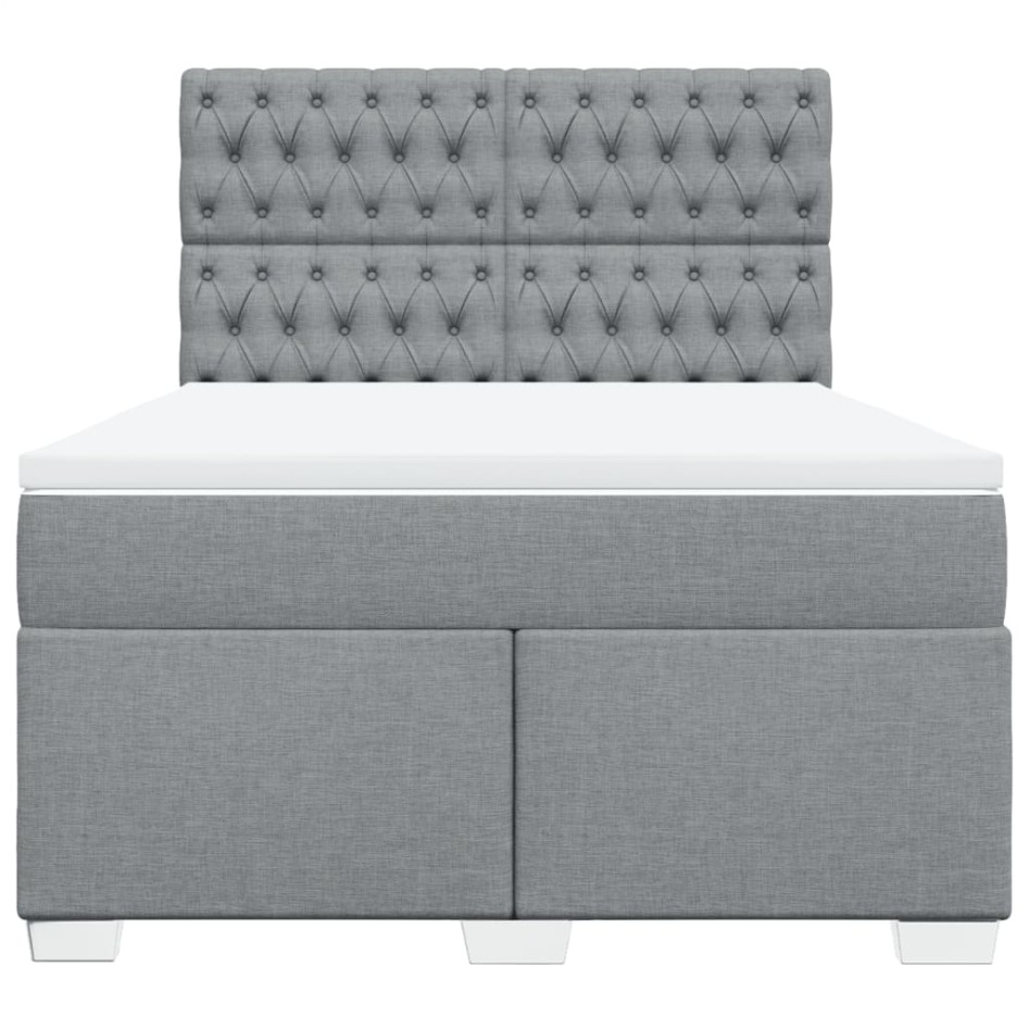 Cama box spring con colchón tela gris claro 140x190