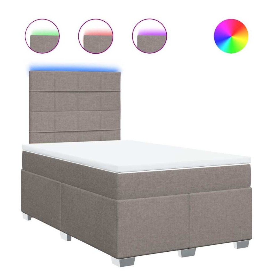Cama box spring con colchón tela gris taupe 120x200