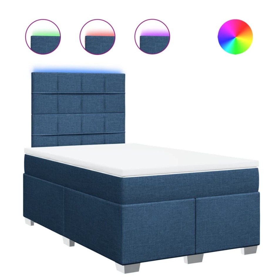 Cama box spring con colchón tela azul 120x190