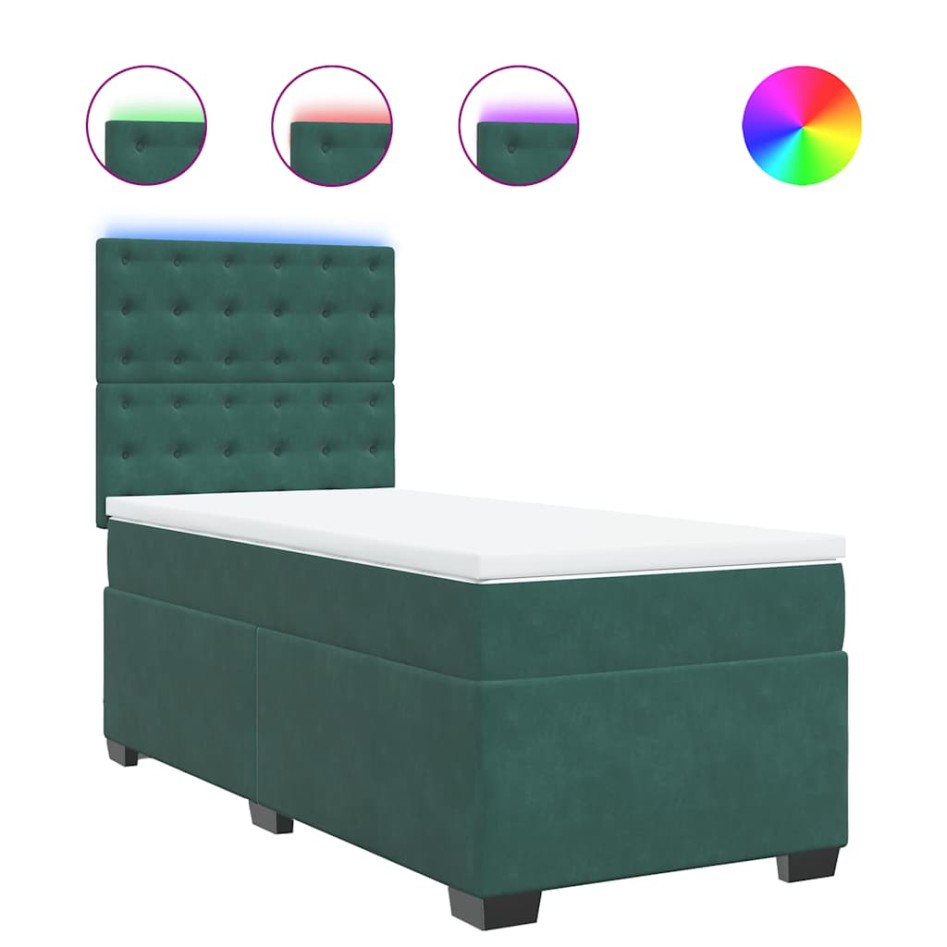 Cama box spring con colchón terciopelo verde oscuro 90x190